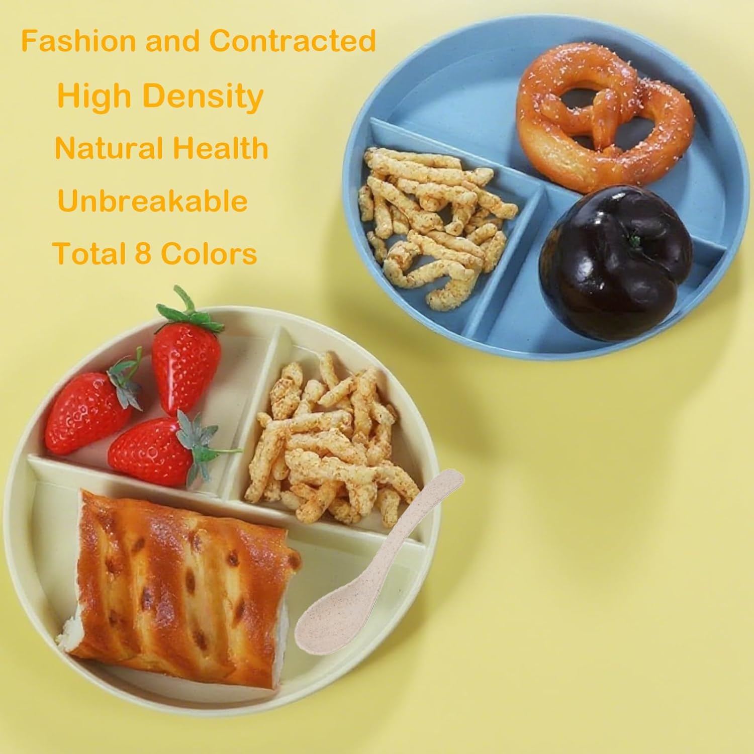 LEFIMOT 8 Pack Divided Plates 9 Inch Unbreakable Portion Control Plate Sectioned with Dividers, Plastic Food Separator Dinner Plates with 8 Spoons Lightweight Compartment Reusable Microwave Safe - Image 4