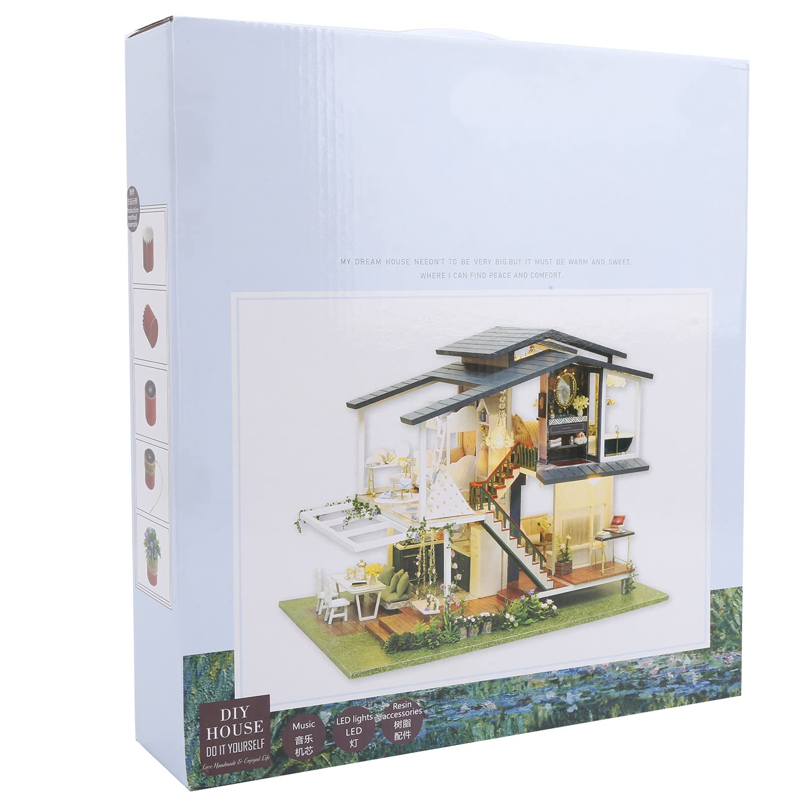 Miniaturowy Domek dla Lalek DIY Romantyczna Drewniana Willa Ogrodowa Zestaw do Budowania 3D ze światłami LED