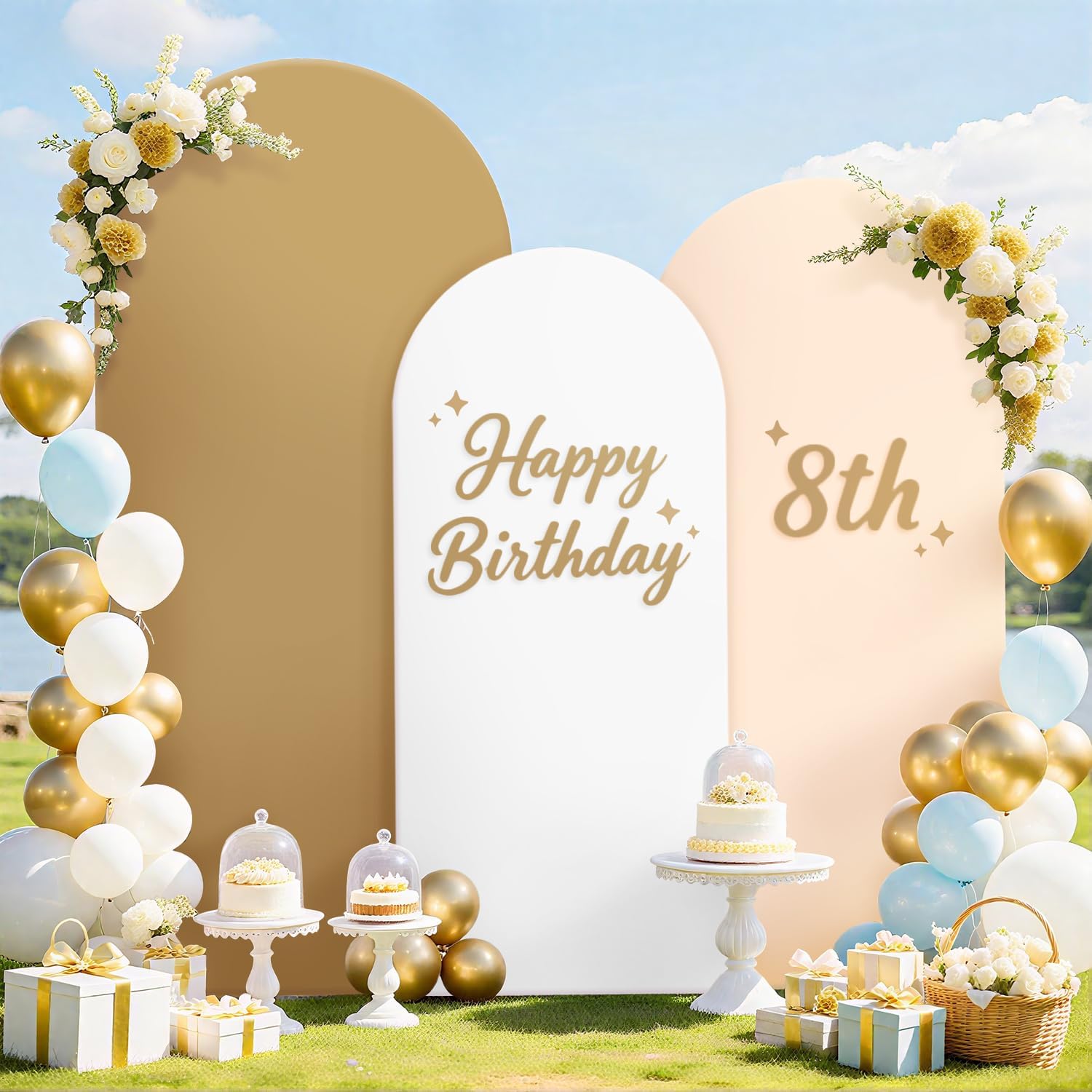 FOTSHARER Arch Covers Set of 3 Arch Backdrop Cover Brown (6FT, 5FT, 4FT) Wedding Arch Cover Round Top Chiara Arches Fabric Covers for Arched Backdrop Stand Garden Arbor Graduation Party Supplies