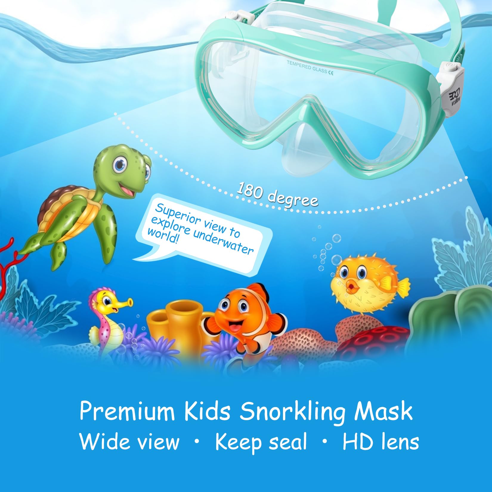 Kids Snorkel Set, Child Diving Mask Anti-Fog Swimming Goggles Dry Snorkel Children Snorkeling Swimming Gear for Youth Boys Girls Age 4-14 (Aqua Set)