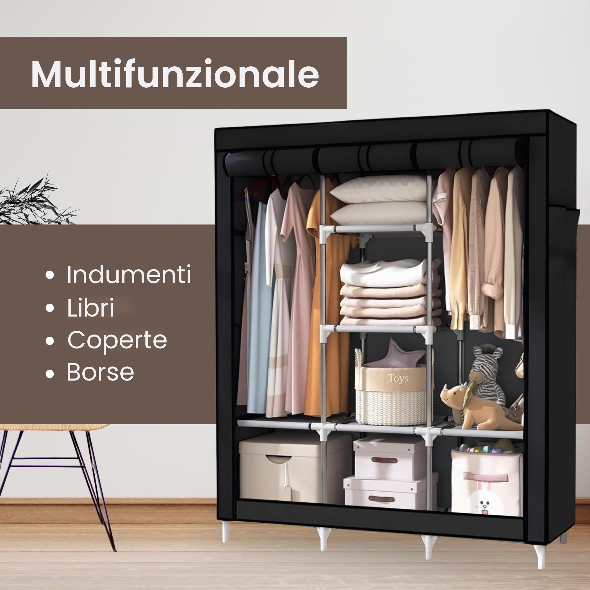 MAGIC SELECT Armadio Portatile in Tela, Portatili Armadio Guardaroba Pieghevole, per Riporre gli Oggetti Impermeabile, Guardaroba Organizzatore per Casa, Camera da Letto e Soggiorno. (150×170×45 cm)