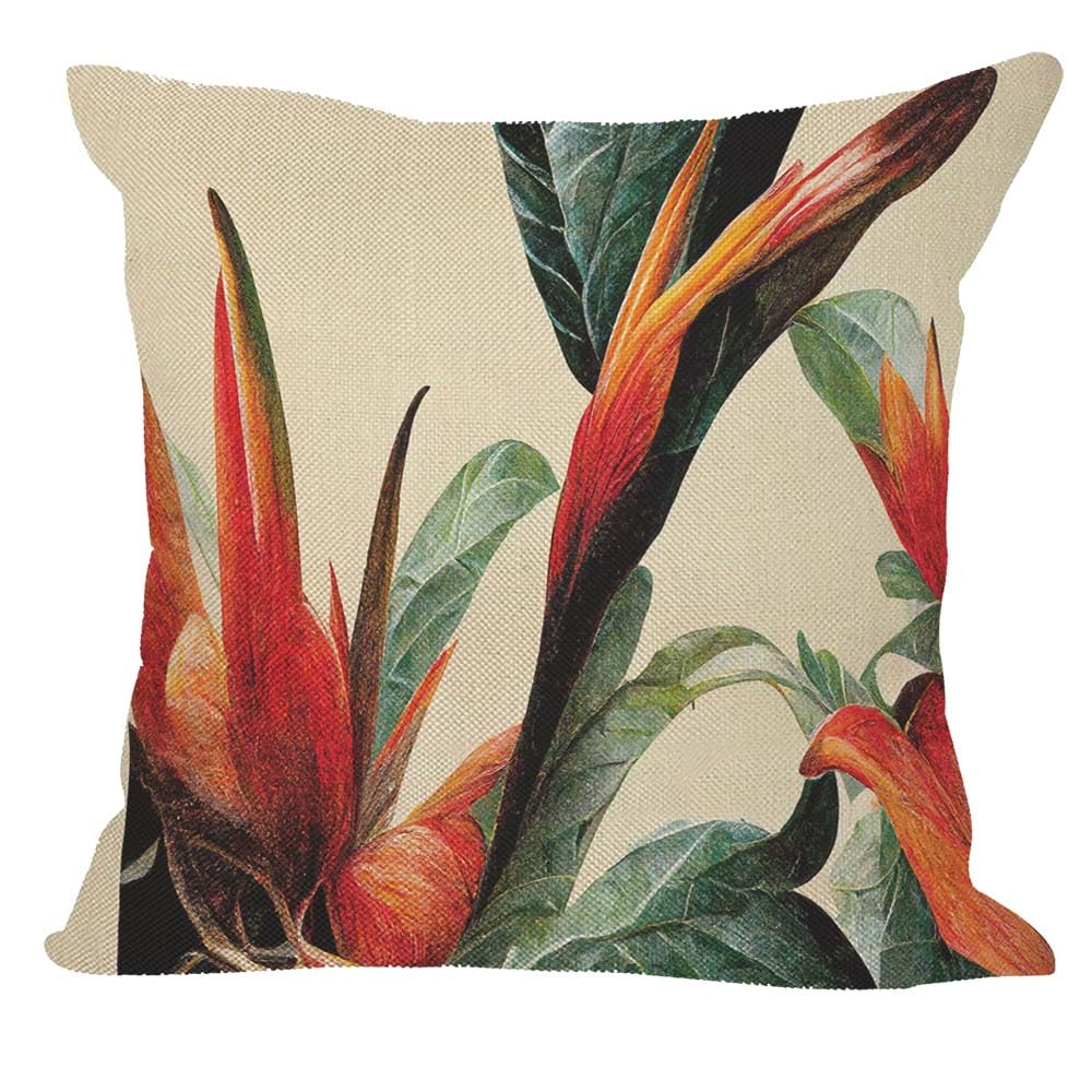 Orythyra Decorative Cushion Covers 45 x 45 cm Birds of Paradise and Leaves Pillow Case Cushion Cover for Outdoor Patio Garden Blench Living Room Sofa Farmhouse Decor Rustic Linen 18x18 inches