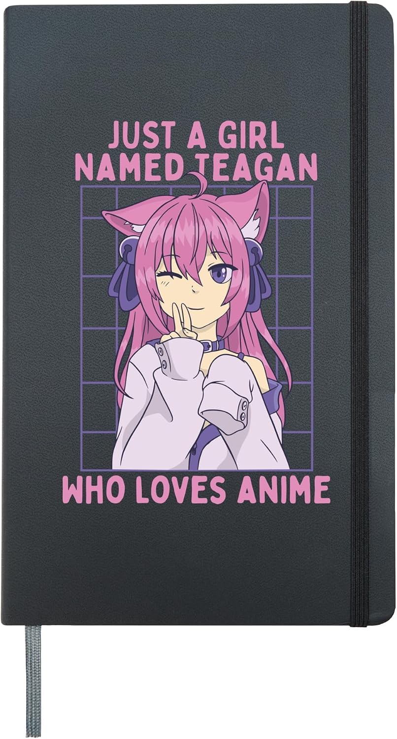 Just A Girl Named Teagan Who Loves Anime Personalized Manga Hardcover Journal, Black