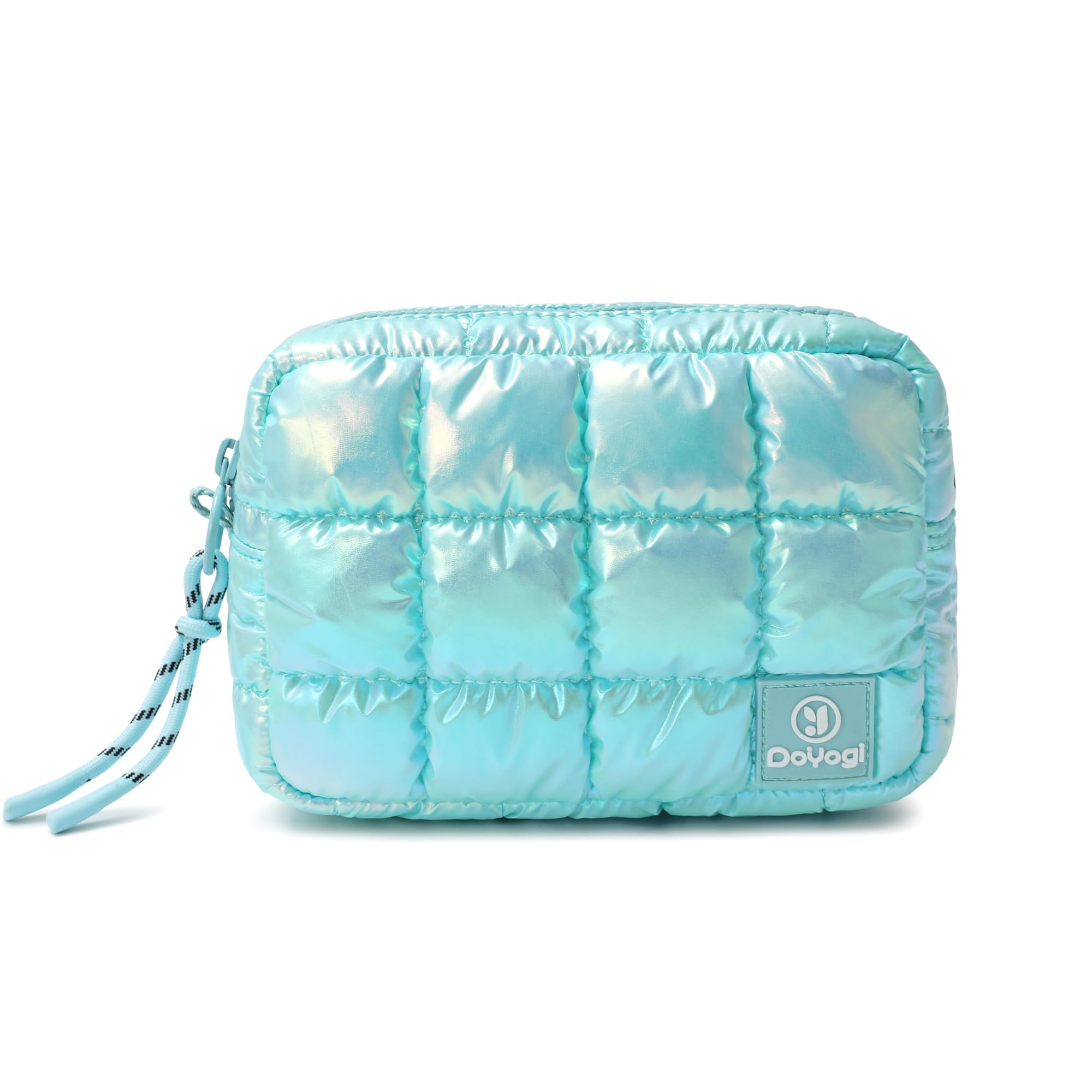 DOYOGI Quilted Cosmetic Bag, Puffer Makeup Bags, Crossbody Purses for women,Cute Travel Toiletry Bag for Women (Dazzling Ice Blue)