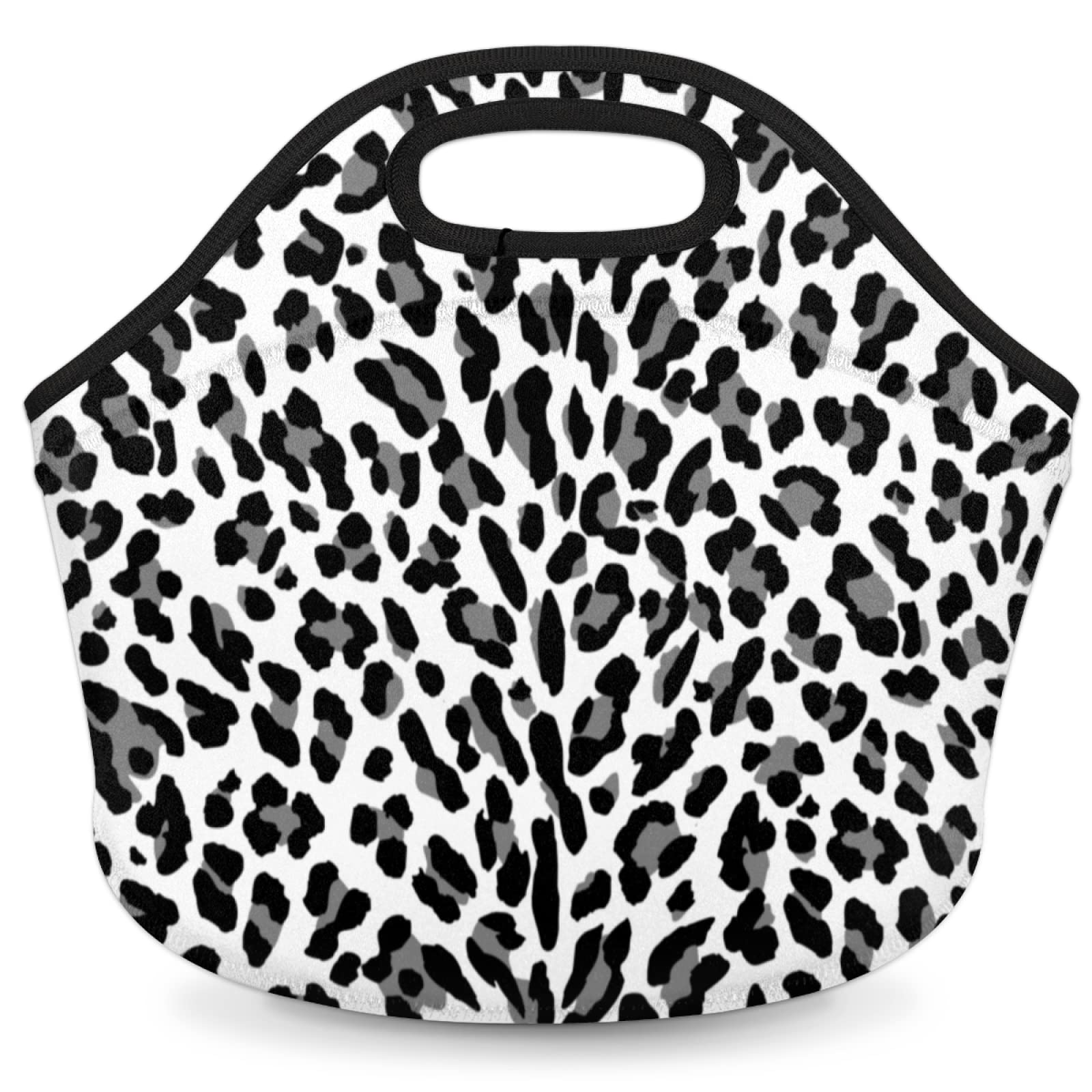 Insulated Neoprene Lunch Bag for Women Men Kids Black Leopard Print Animal Lunch Box Reusable Small Lunch Tote Bag Cooler Bag for School Work Picnic