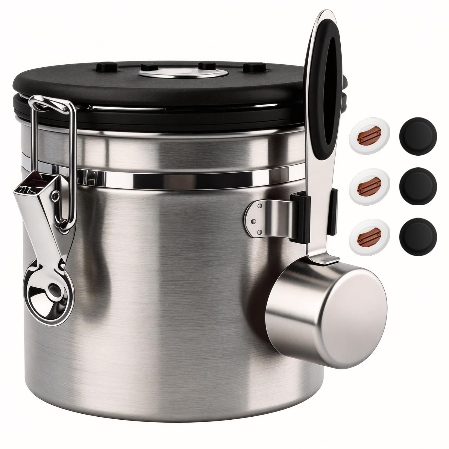 ShanSon Coffee Canister Airtight, Stainless Steel Bean Storage Container with Date Tracker &amp; Scoop, Grounds Sugar Flour Tea Cereal Fits Kitchen Pantry, Ideal Gift for Coffee Lovers,12oz,Silver