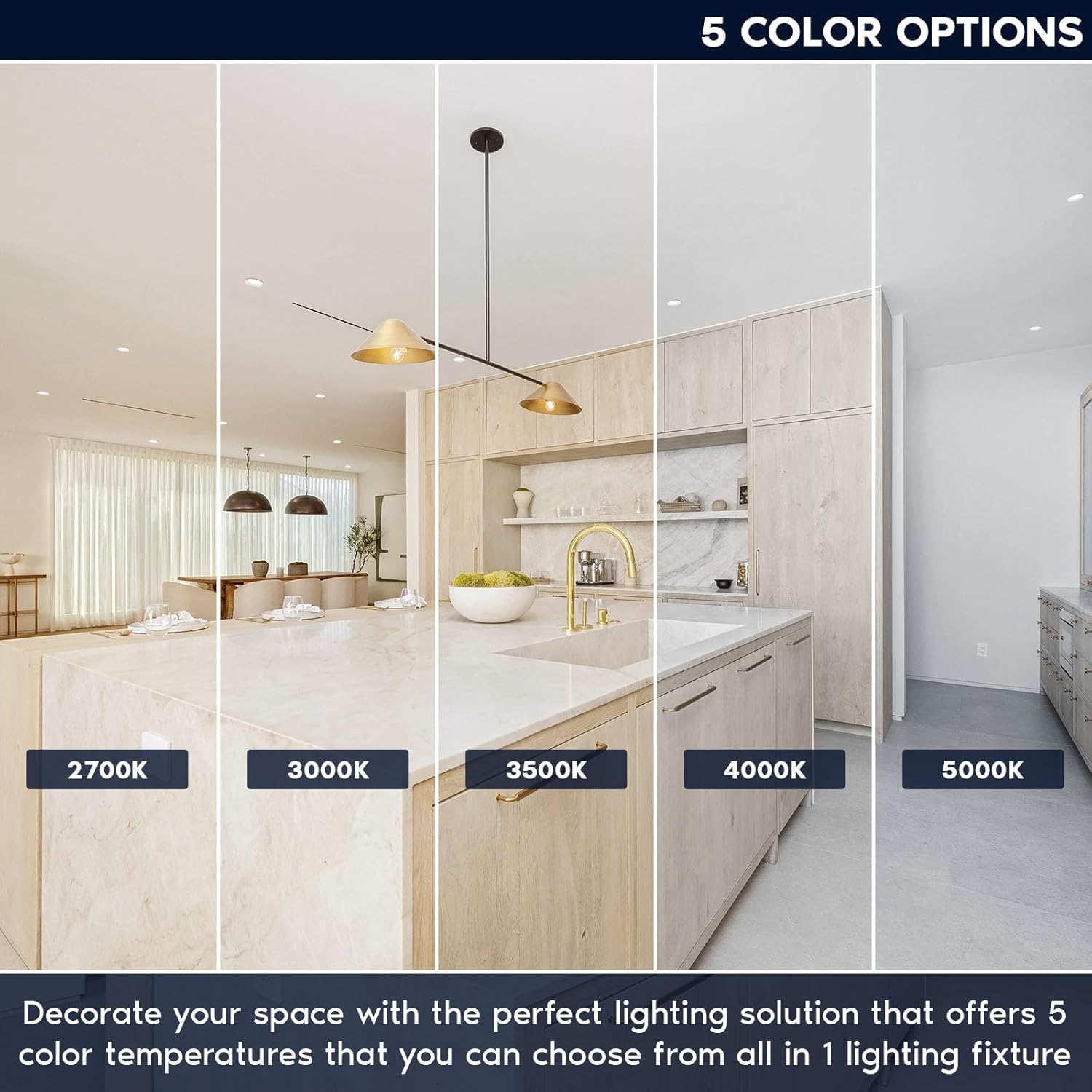 LUXRITE 4 Inch Gimbal Adjustable LED Recessed Light with J-Box, CRI90, 18W, 5 Color Selectable 2700K-5000K, 1500 Lumens, Dimmable, Directional LED Downlight, IC Rated, Damp Rated, ETL Listed