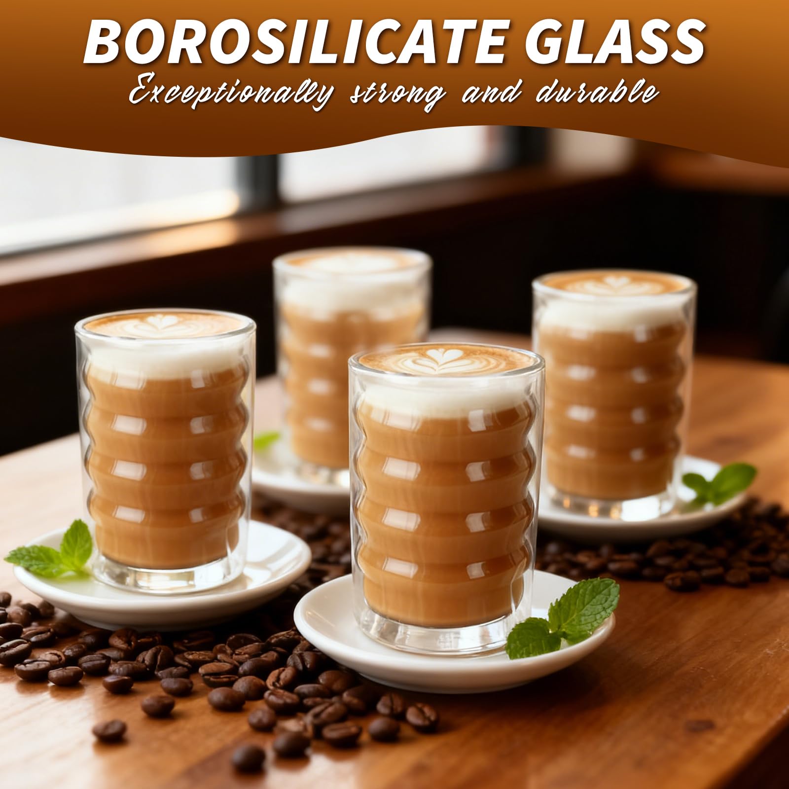 Lot de 4 verres à latte macchiato à double paroi - 400 ml - Verres à café à double paroi - Avec 4 cuillères - En verre borosilicate