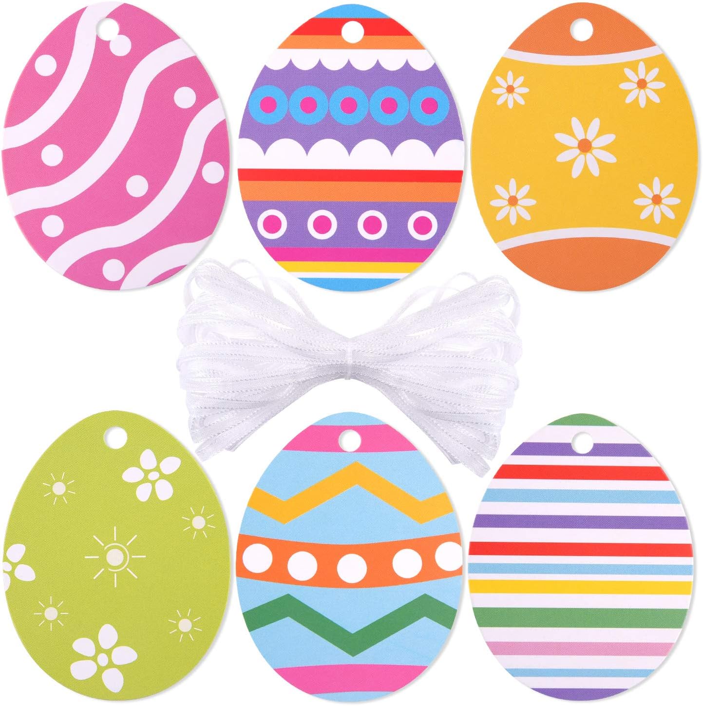 TUPARKA 60 pcs Colour Easter Egg Paper Model with Lanyard, Easter Ornaments, for Children to Paint DIY Home Decoration