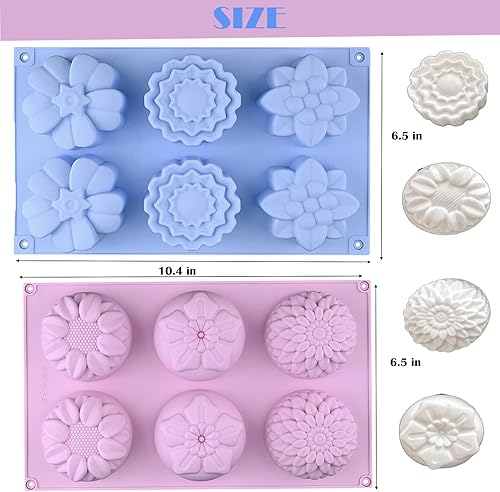 Miniatura 8 de 4 moldes de silicona para jabón de flores, 12 cavidades para hacer jabón, bombas de baño, vaporizadores de ducha, barras de loción, chocolate, dulces