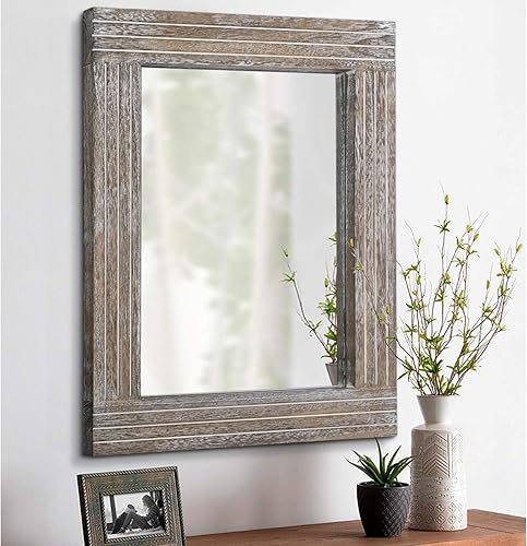 HLFMVWE Espejos para pared, espejo rectangular con marco de madera rústica, espejo colgante vintage para dormitorio, baño, sala de estar, decoración