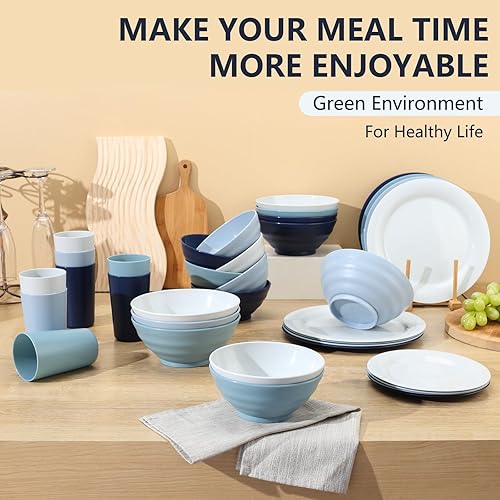 Miniatura 6 de BEWOS Juego de platos llanos, 10.2 pulgadas (4 piezas) y 7.5 pulgadas (4 piezas) platos irrompibles, vajilla sin BPA, platos reutilizables para