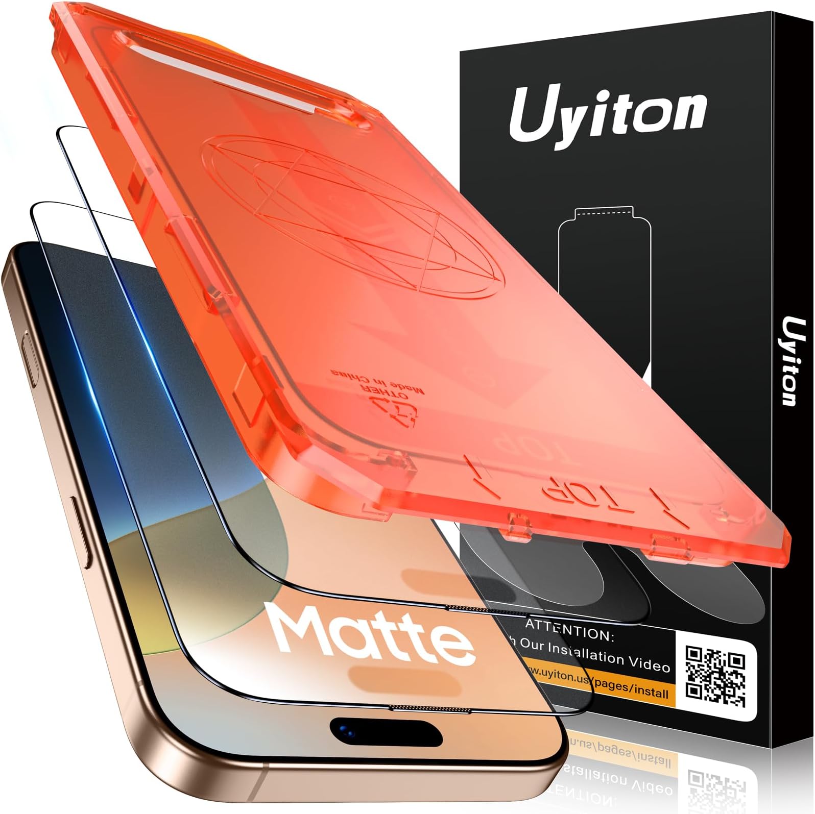 UyitonCompatible with iPhone 16 Pro Matte Screen Protector - Anti-Fingerprint Shatterproof Full Coverage Case Friendly Smooth as Silk 9H Tempered Glass Screen Cover, 2 Pack