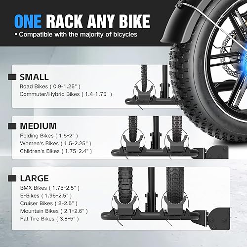 Miniatura 2 de Soporte para 2 bicicletas eléctricas con barra transversal y rampa, portador de neumáticos gruesos de 5 pulgadas, portabicicletas plegables y con