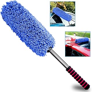PrimAlite Car Cleaning Duster, Ultra Soft Microfiber Brush- Extendable Telescoping Handle Tool, Interior Exterior Multipurpose Smooth Cleaner for Car Office Home Use with Storage Bag, Lint Free- Blue