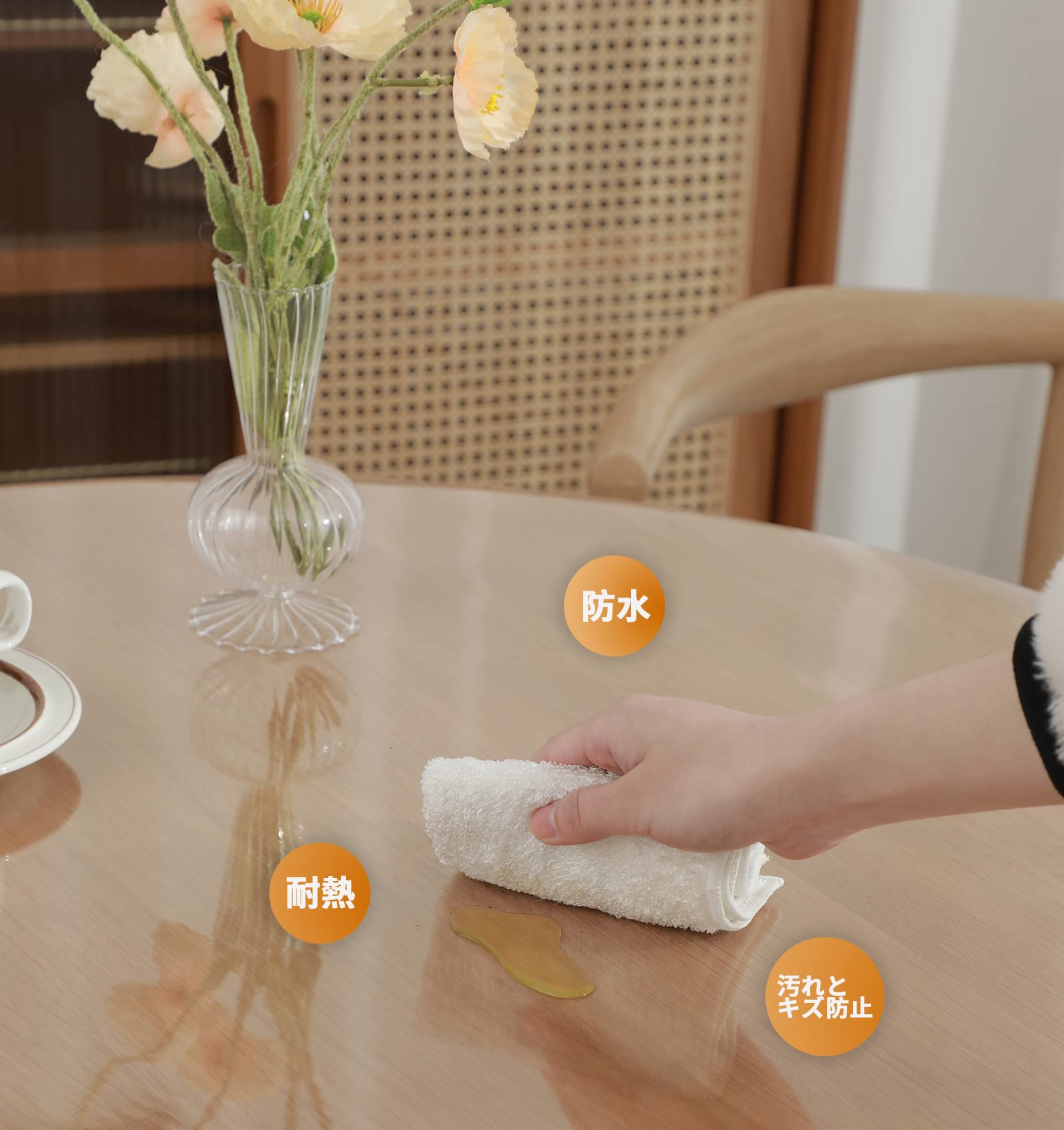 テーブルカバー 厚さ2mm/0.08インチ ラウンド 透明デスクパッド