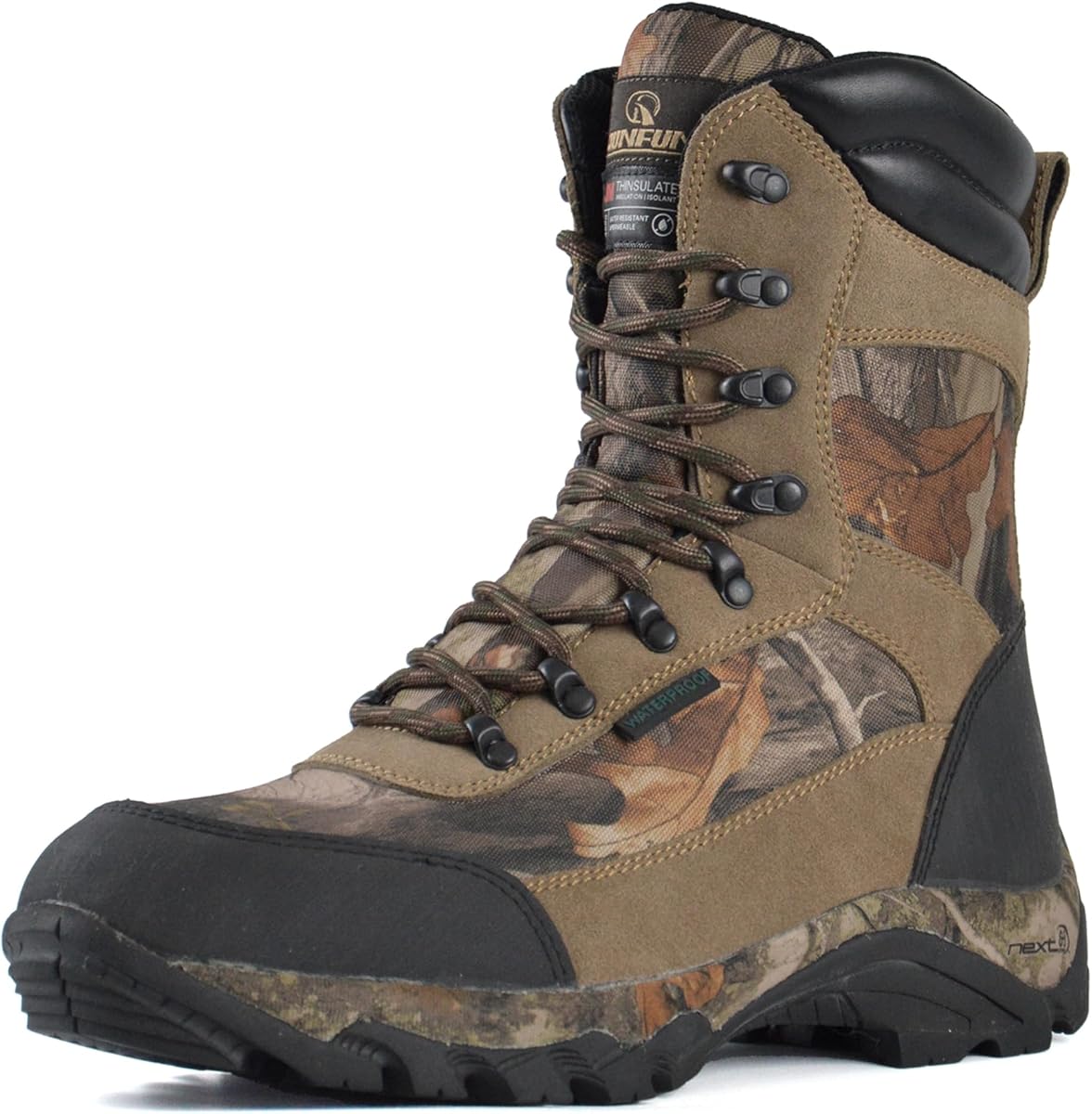 Men's Waterproof Hunting Boots 9 Inch Camo Insulated Work Boot, 400g Thinsulate