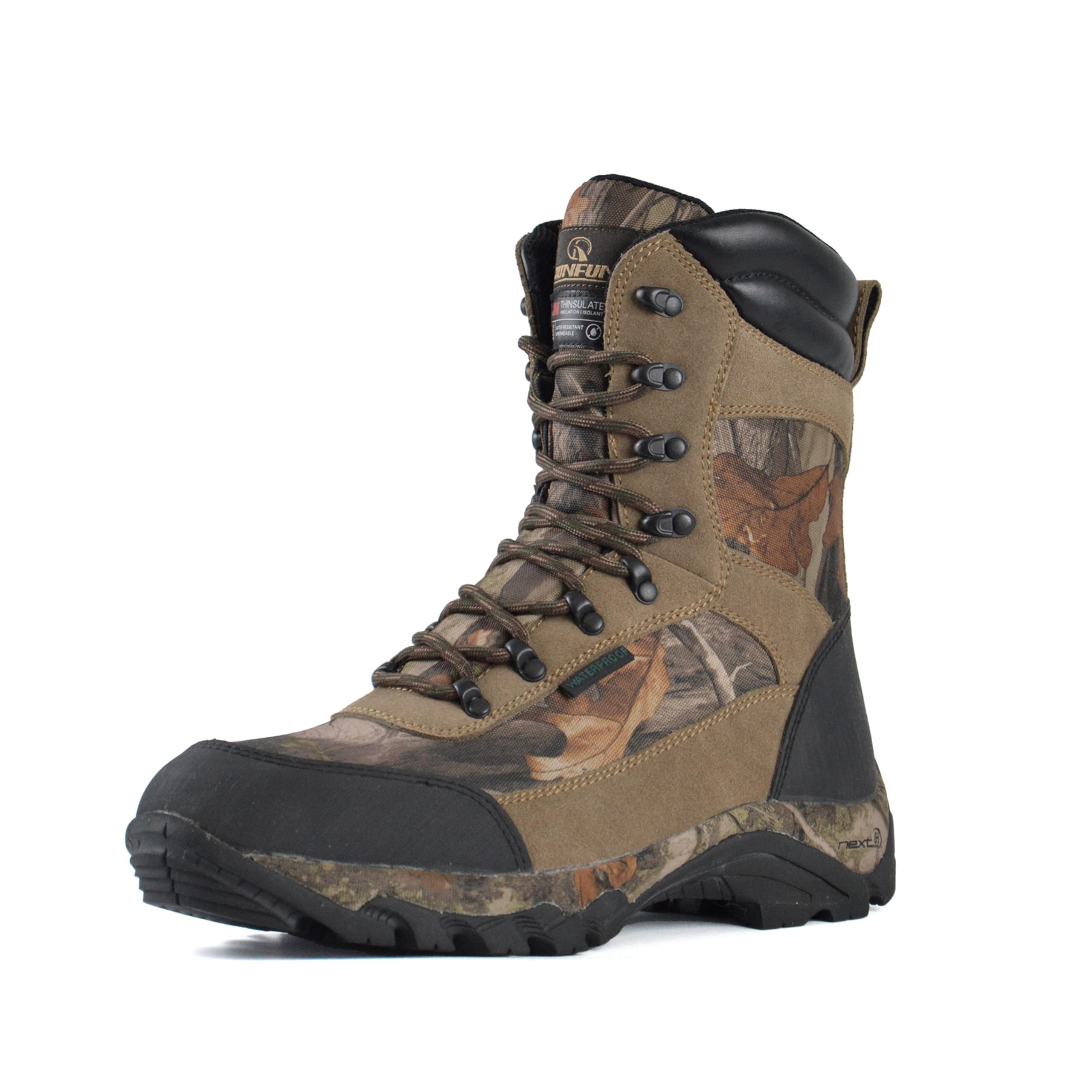 R RUNFUN Men's Waterproof Hunting Boots 9 Inch Camo Insulated Work Boot, 400g Thinsulate(RF2305-9SG1, Size9.5)