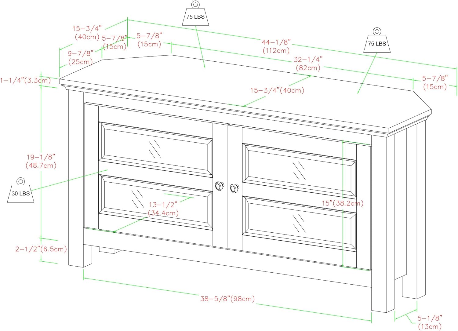 Walker Edison Modern Farmhouse Wood Corner Universal TV Stand for TV's up to 50" Flat Screen Living Room Storage Entertainment Center, White, White : Home & Kitchen