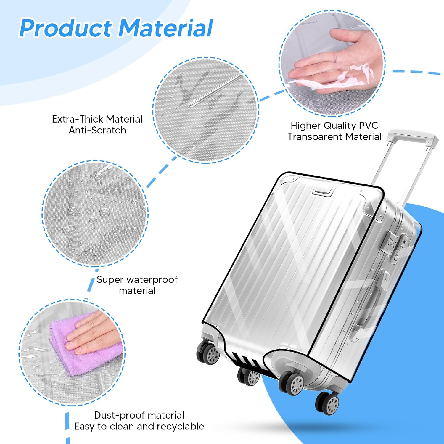 2 Pack Clear PVC Luggage Cover Protector, Waterproof Dustproof Anti-Scratch Suitcase Cover for Wheeled Luggage, Transparent Plastic Luggage Covers for Travel (20 inch)