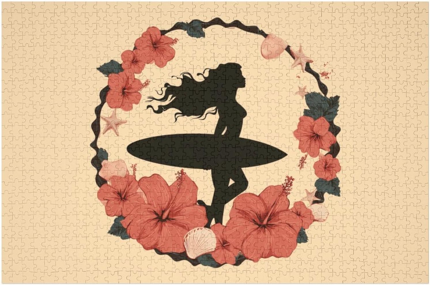 Surfer Women Print Surfing Puzzles for Adults 1000 PCS Wooden Jigsaw Puzzle Wall Decor Christmas