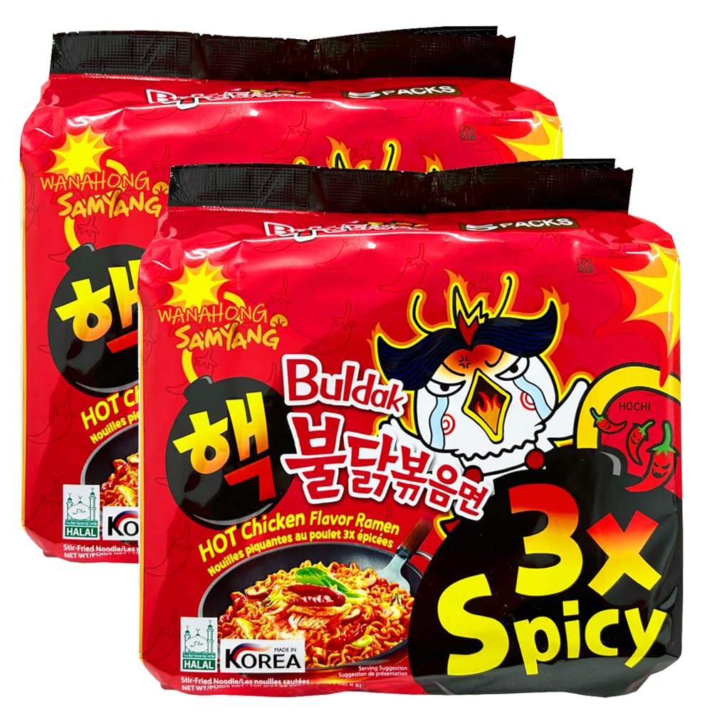 Caja de fideos ramen Samyang picantes con sabor a pollo WaNaHong (5 paquetes de sabor carbonara y 5 paquetes de sabor a queso) - 3