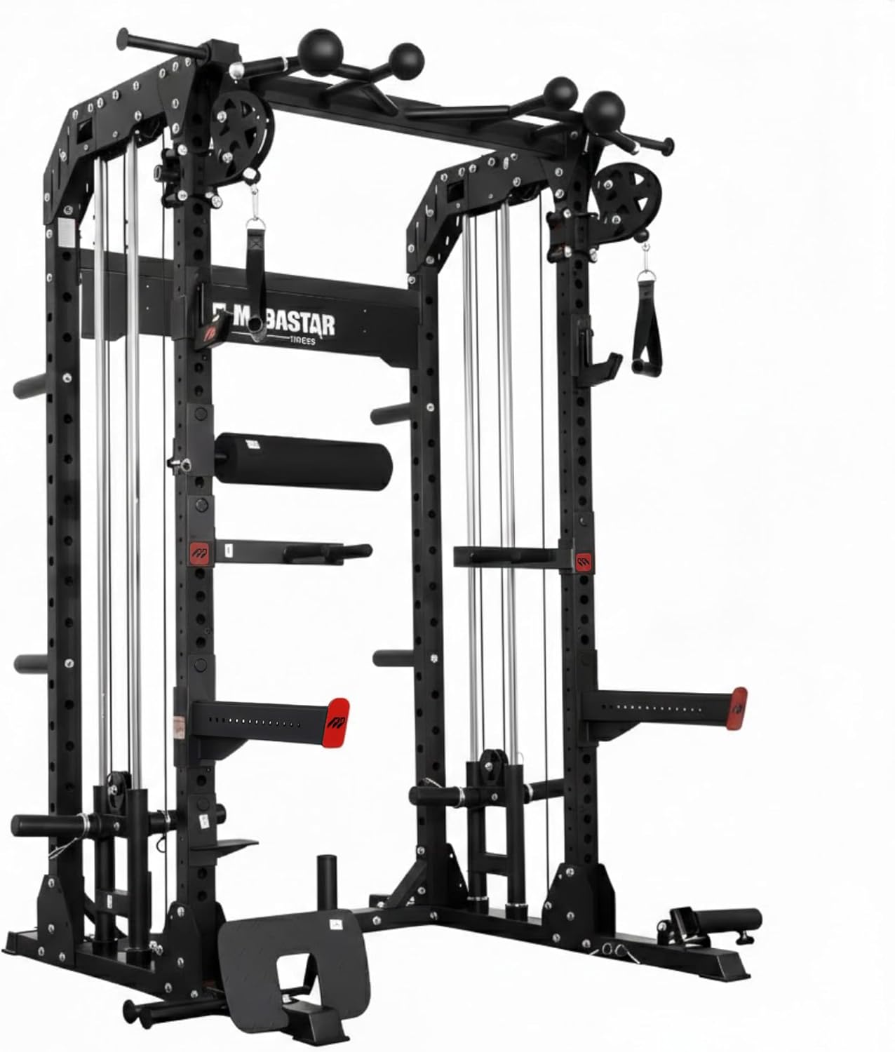 2"x3" Power Cage with Dual Cable Crossover, Leg Roller & Storage System, 12-Gauge Steel Home Gym Rack with 33 Numbered Adjustment Holes, Includes 12 Professional Training Accessories