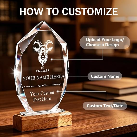 Uniquilling Custom Crystal Trophy Award with Text
