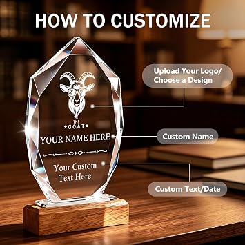 Uniquilling Custom Crystal Trophy Award with Text