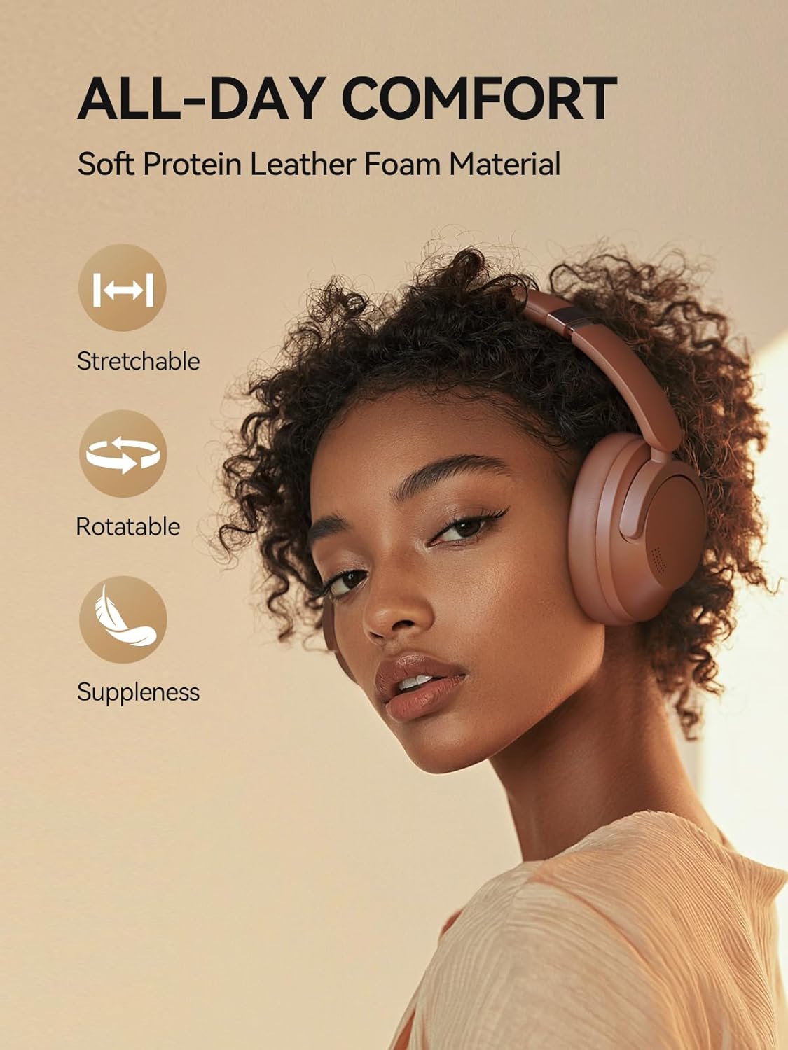 1MORE SonoFlow-Pro Noise Cancelling Headphones - HQ51 Over Ear Bluetooth Headphones with LDAC for Hi-Res Wireless Audio,100H Playtime, Bluetooth 5.4, QuietMax ANC, Comfortable Fit (Mocha Brown) - Image 4