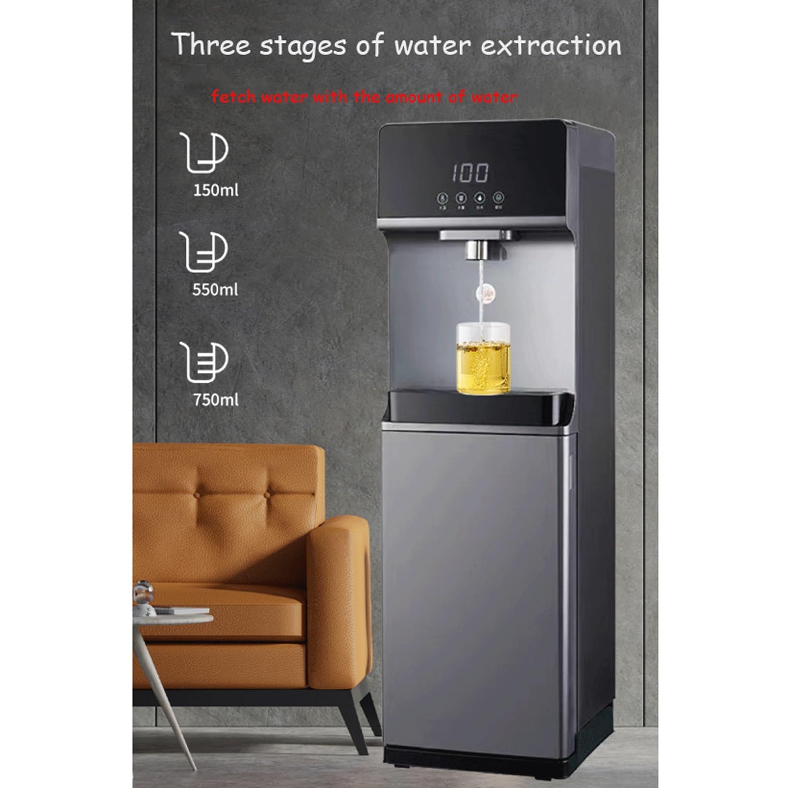 Bodenstehender Wasserspender Mit Intelligenter Kindersicherung,Heiß-/Kaltwasserkühler,einstellbare 5-Segment-Temperatur for Wohnzimmer,Büro,gewerbliche Nutzung,EIS Und Warm(Grey)