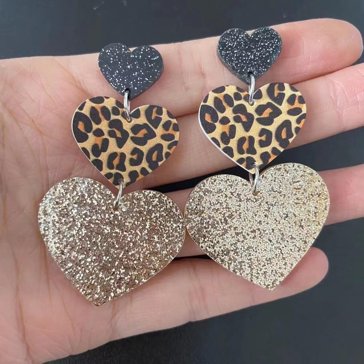 Blue Drop 8 Pcs Leopard Jewelry Set Heart Leopard Print Earrings Necklace Hair Clip Chunky Bangle Bracelet Bohemian Valentine's Jewelry for Women - Image 4