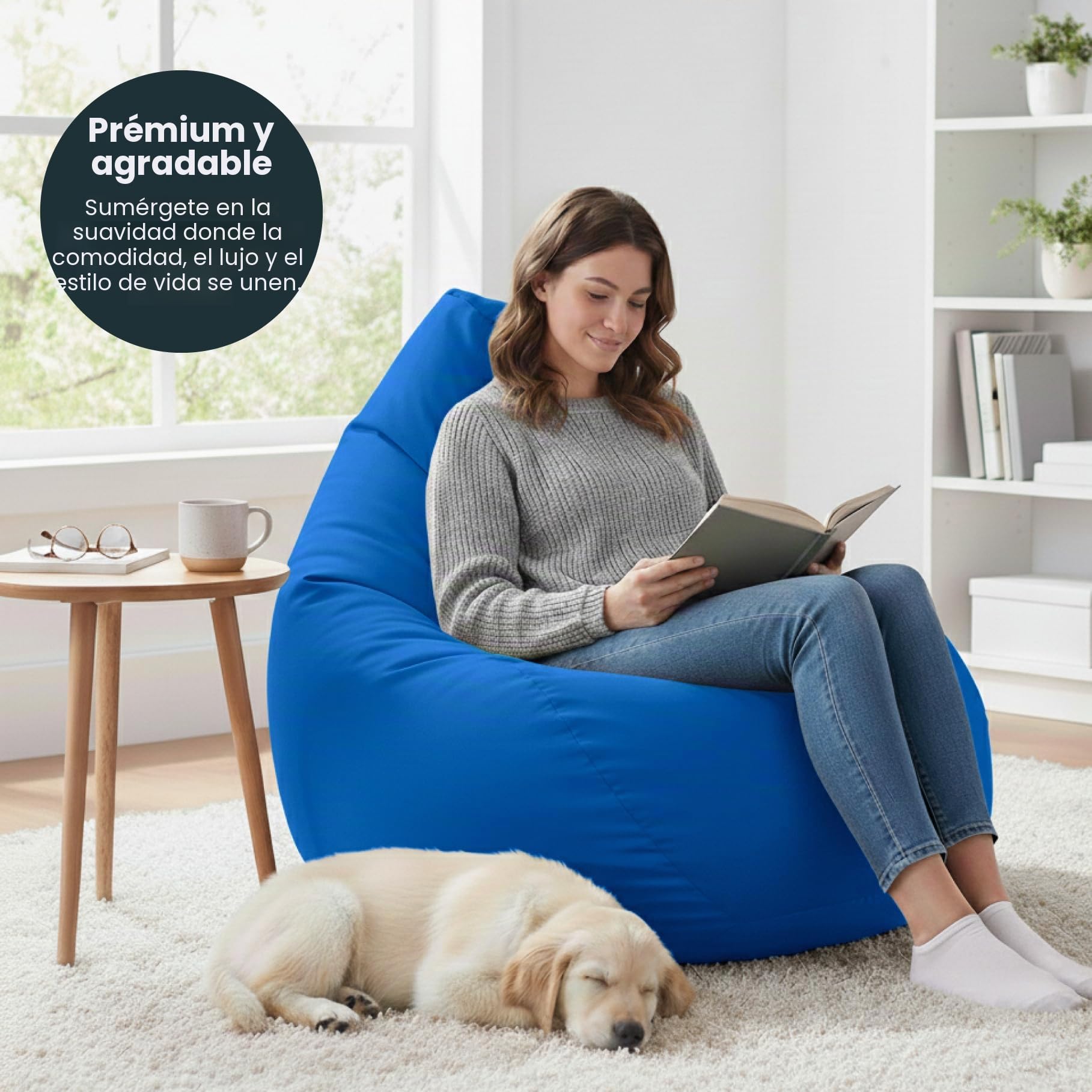 Loft 25 Puff Pera Gamer | Silla Puff Pera para Exteriores Interiores Sala | Resistente Al Agua | Limpieza Fácil | Diseño Ergonómico para Soporte del Cuerpo | Durable Y Cómoda (Marroquí Azul, Puff)
