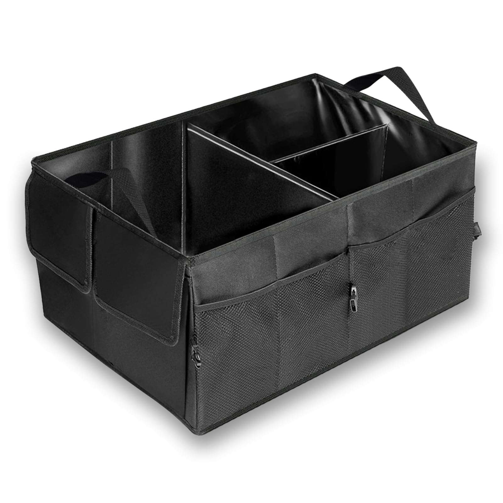 Hiahxc Black Car Boot Organiser, Collapsible Multi Compartment Car Organiser, Large Anti Slip Auto Boot Tidy Storage, Portable Auto Storage Box - Suitable For All Vehicles