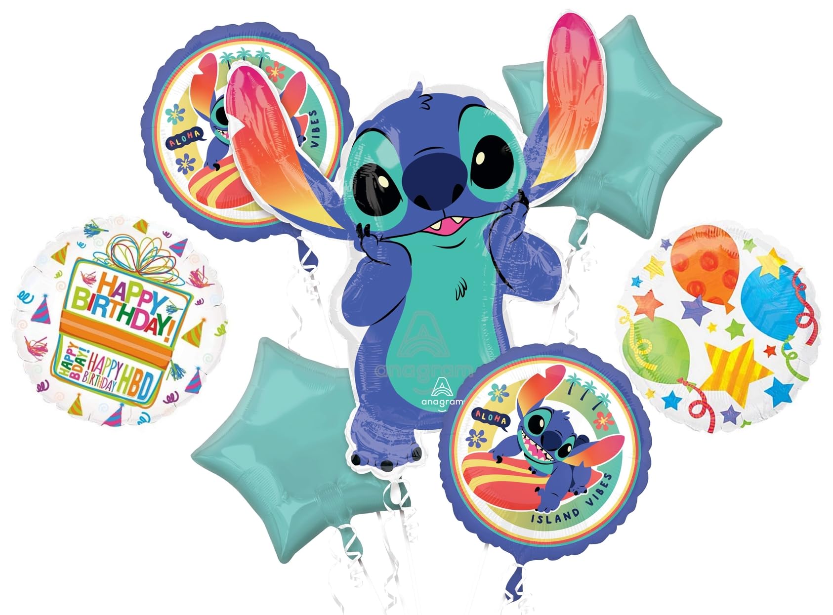 Anagram Stitch 7pc Birthday Party Foil Balloons, BQ_4159