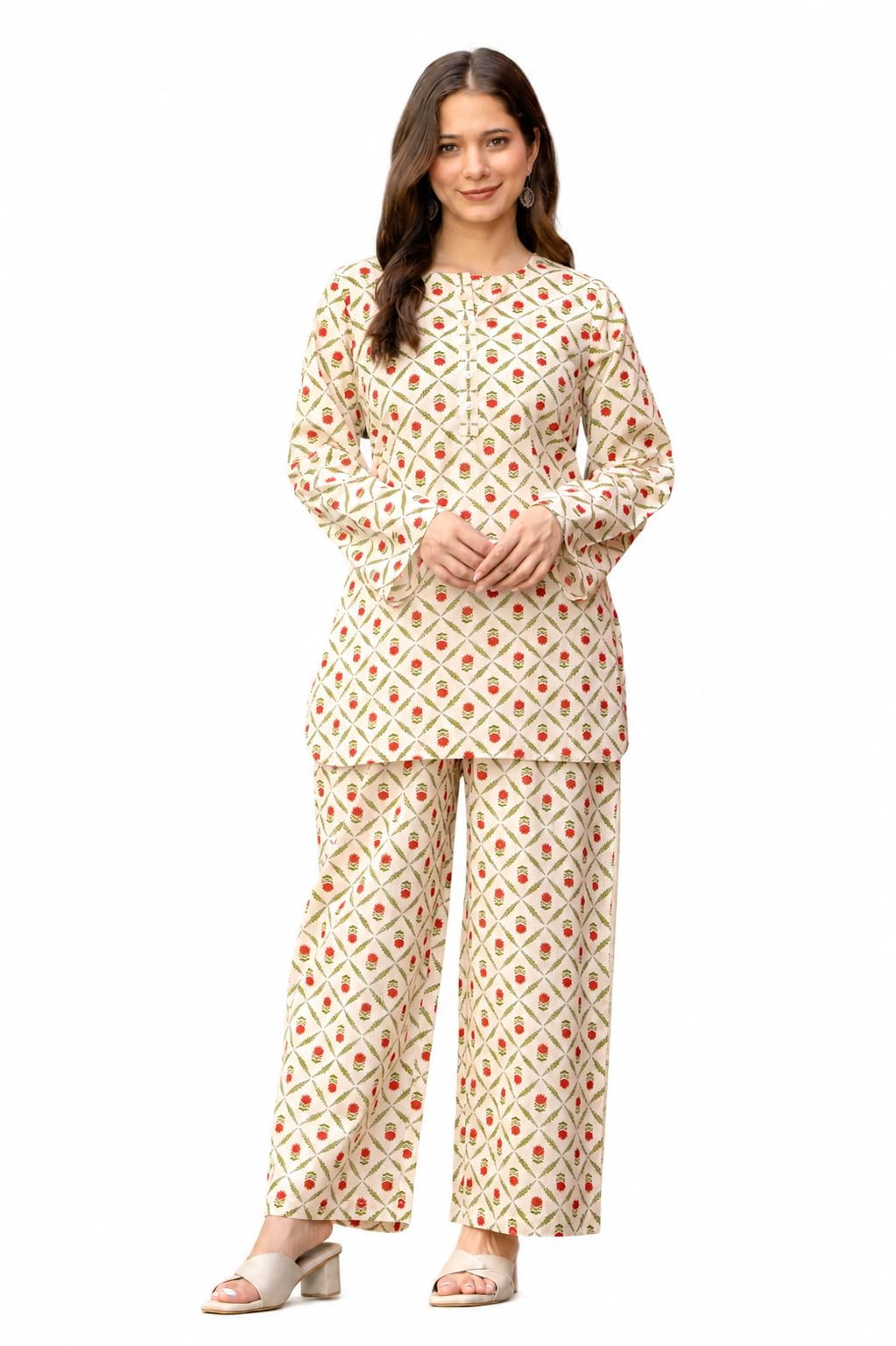 aradhika Women's 100% Cotton Co-Ord Set, Floral Block Print Tunic & Palazzo-picture-17