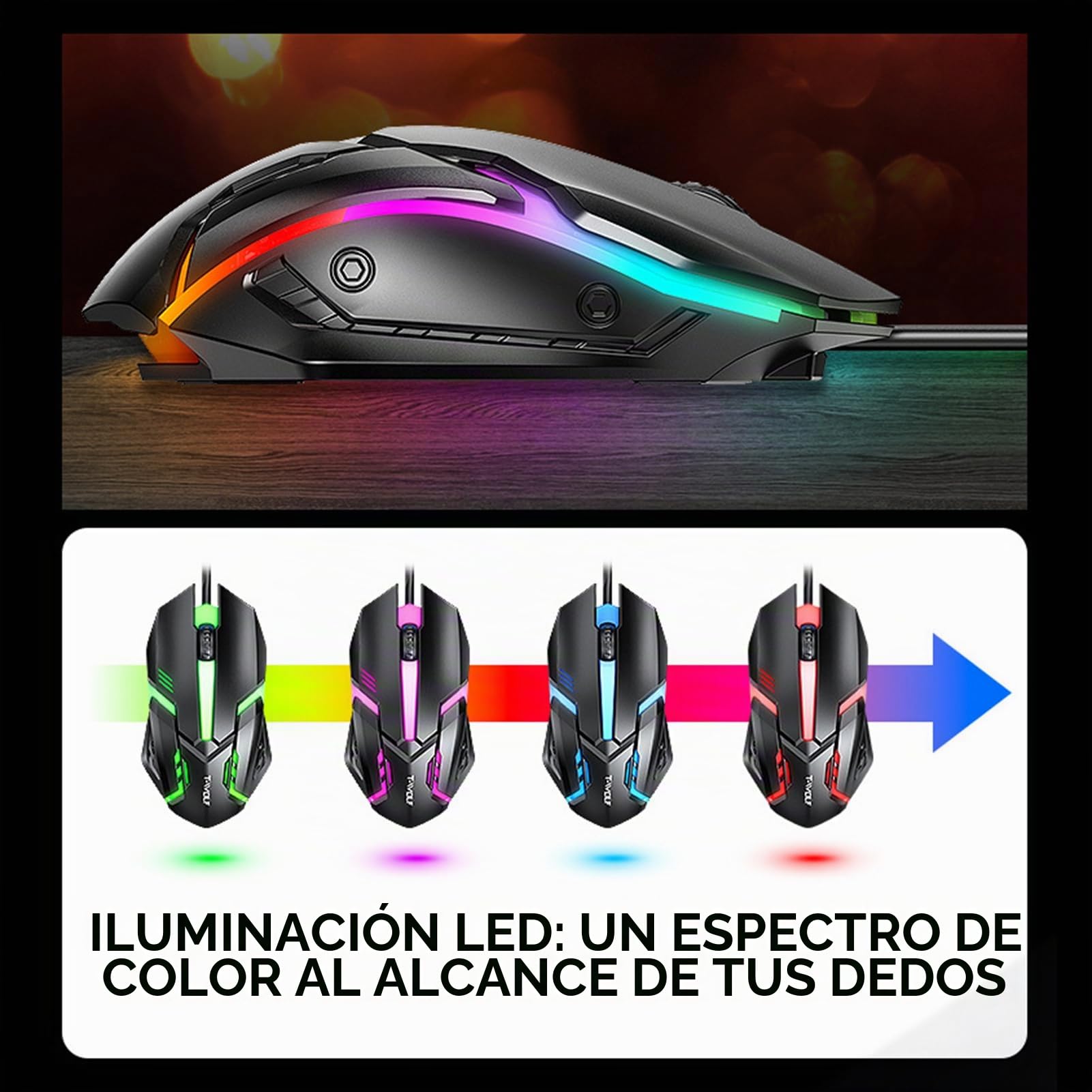 docooler Auriculares de juego con teclado y ratón combinados con alfombrilla para ratón, auriculares para juegos 1000 con ratón retroiluminado de colores de alta velocidad de movimiento con micrófono
