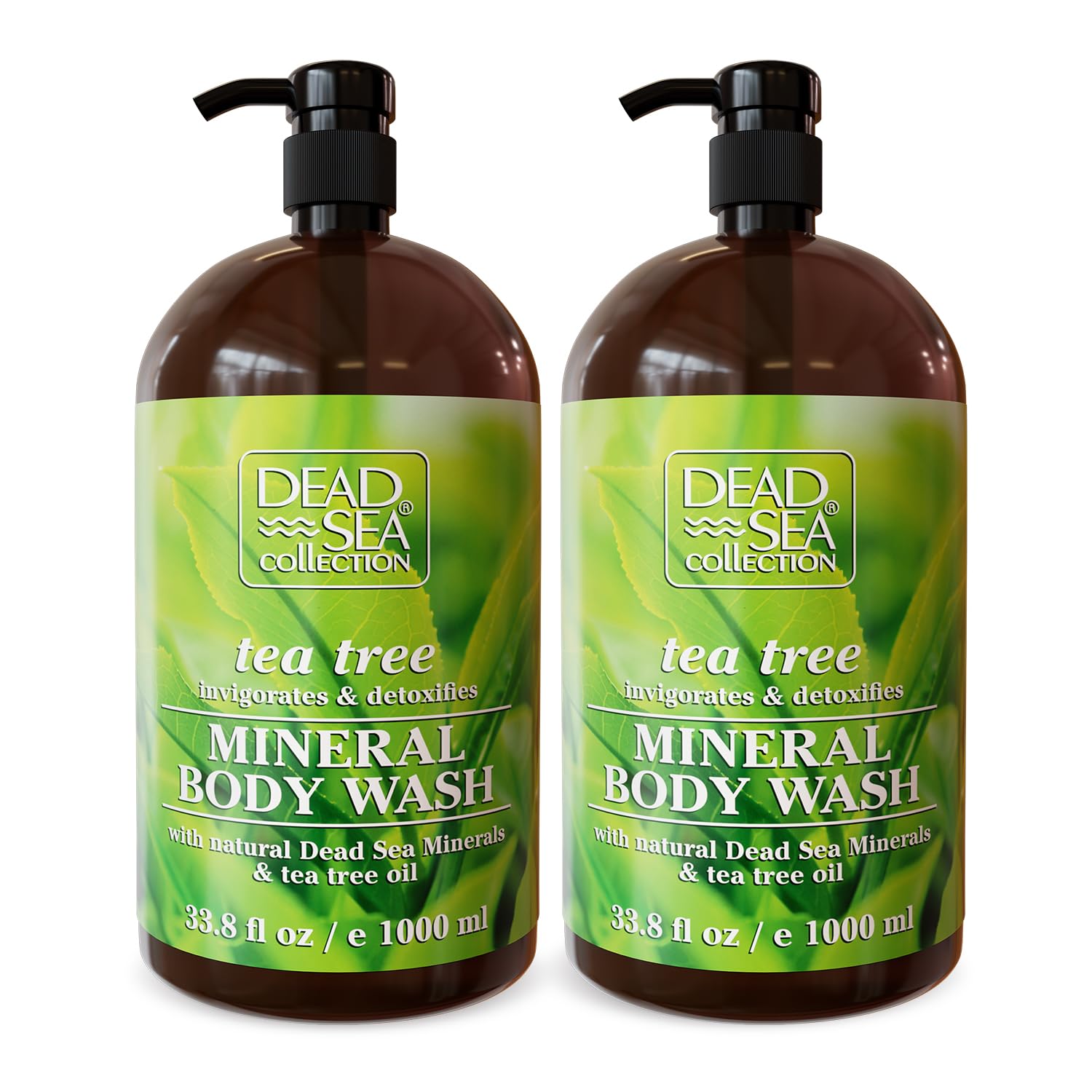 Dead Sea Collection Shower Gel for Women and Men - Body Wash with Pure Dead Sea Minerals and Tea Tree Oil - Cleanses and Moisturises Skin - Pack of 2 (1000 ml. each)