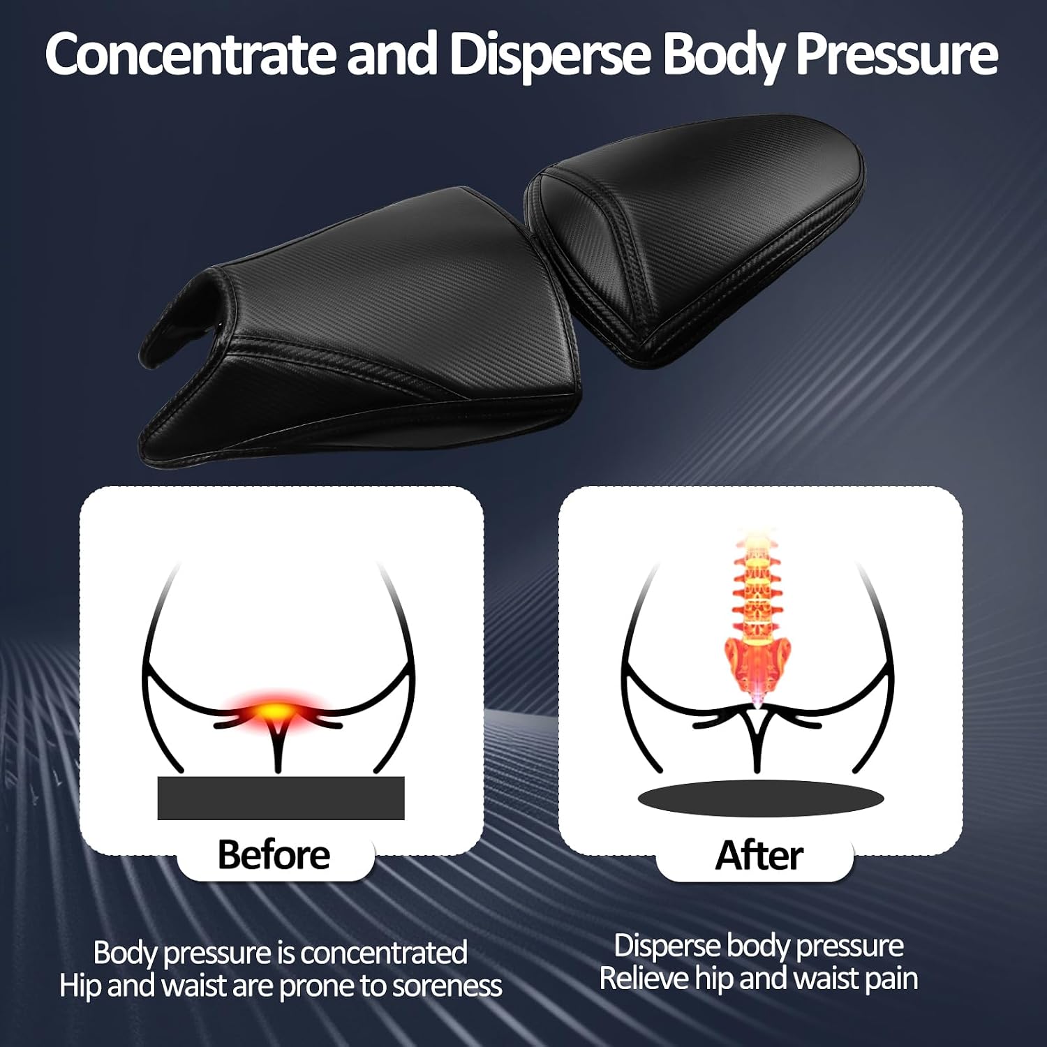 Motorcycle Front Rider Driver Rear Pillion Passenger Seat Saddle Cushion Cover Pad, Soft and Waterproof Seat Cushion Cover for Yamaha YZF-R3 YZF R3 2015-2022 2023 Accessories(Carbon Fiber Texture)
