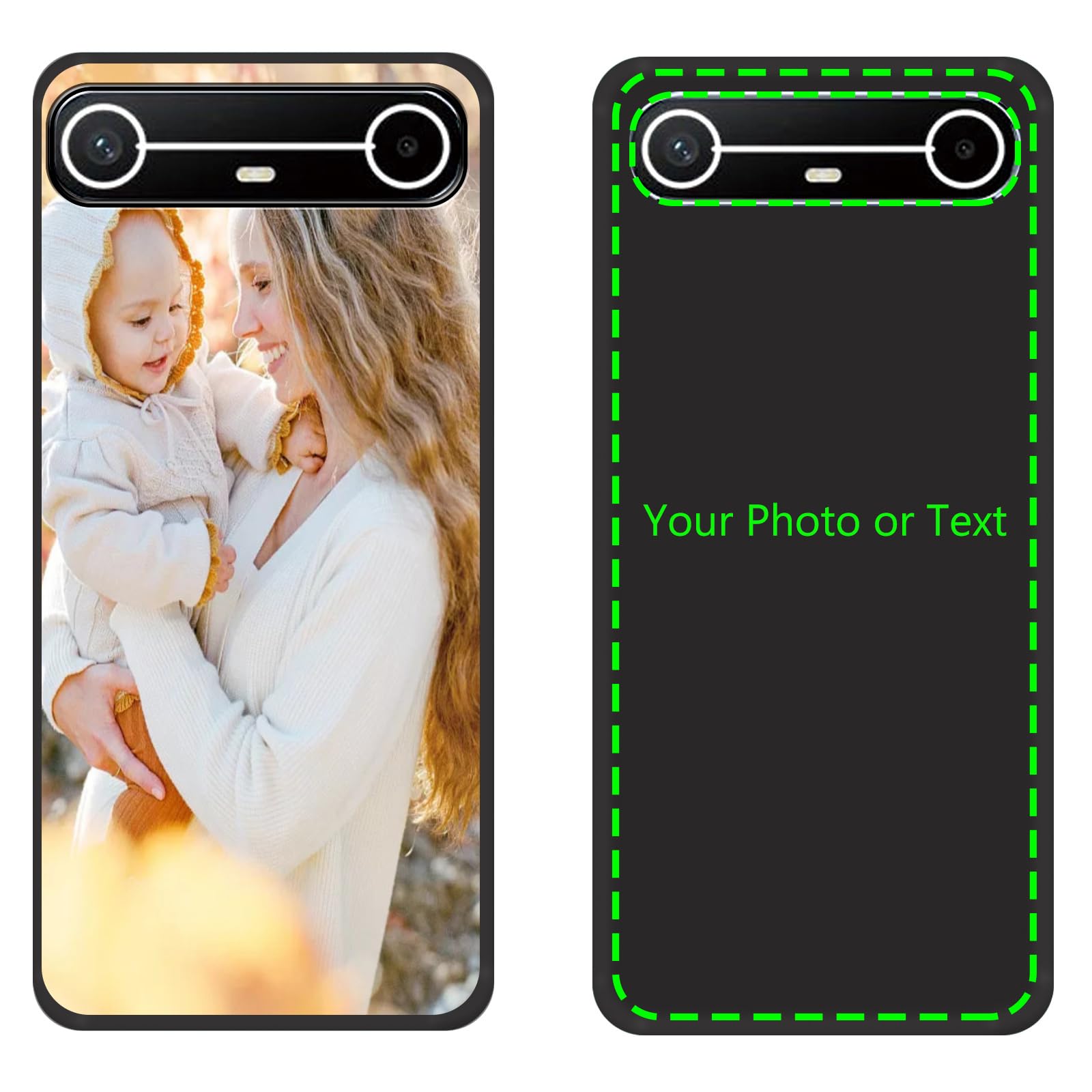 Black Personalised Photo Phone Case for Tecno Spark Go,Design Your Own Photo Image,Text Phone Case,Silicone Bumper Slim Soft TPU Cover Case,Personalised Case