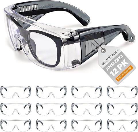 Safety Glasses Over Eyeglasses 12Pack ANSI Z87.1 Impact&S...