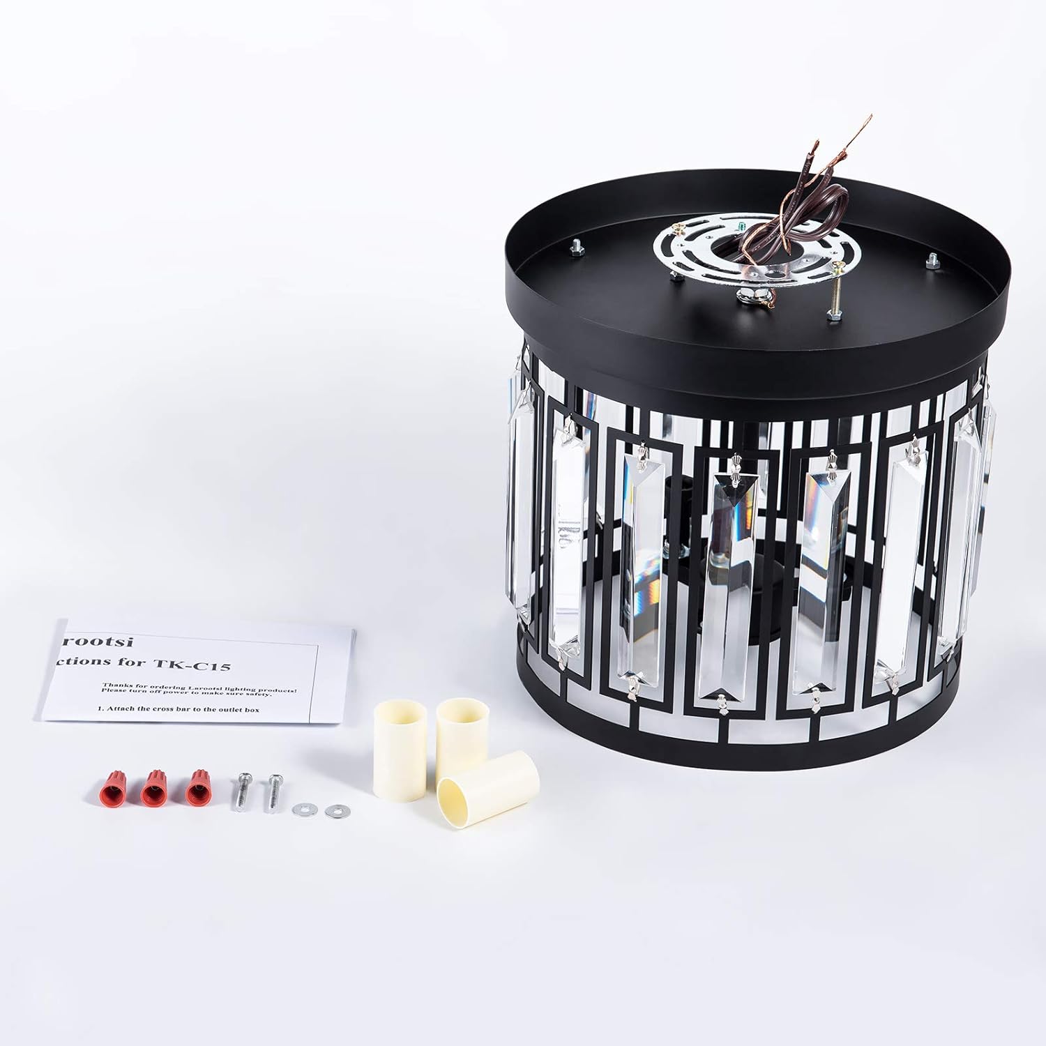 Larootsi Elegant Crystal Flush Mount Chandelier Fixture with K9 Crystal 3E12 Bulb Base Modern Close to Ceiling Light Fixture for Bar Kitchen Hallway Dining Room Living Room Black - - 