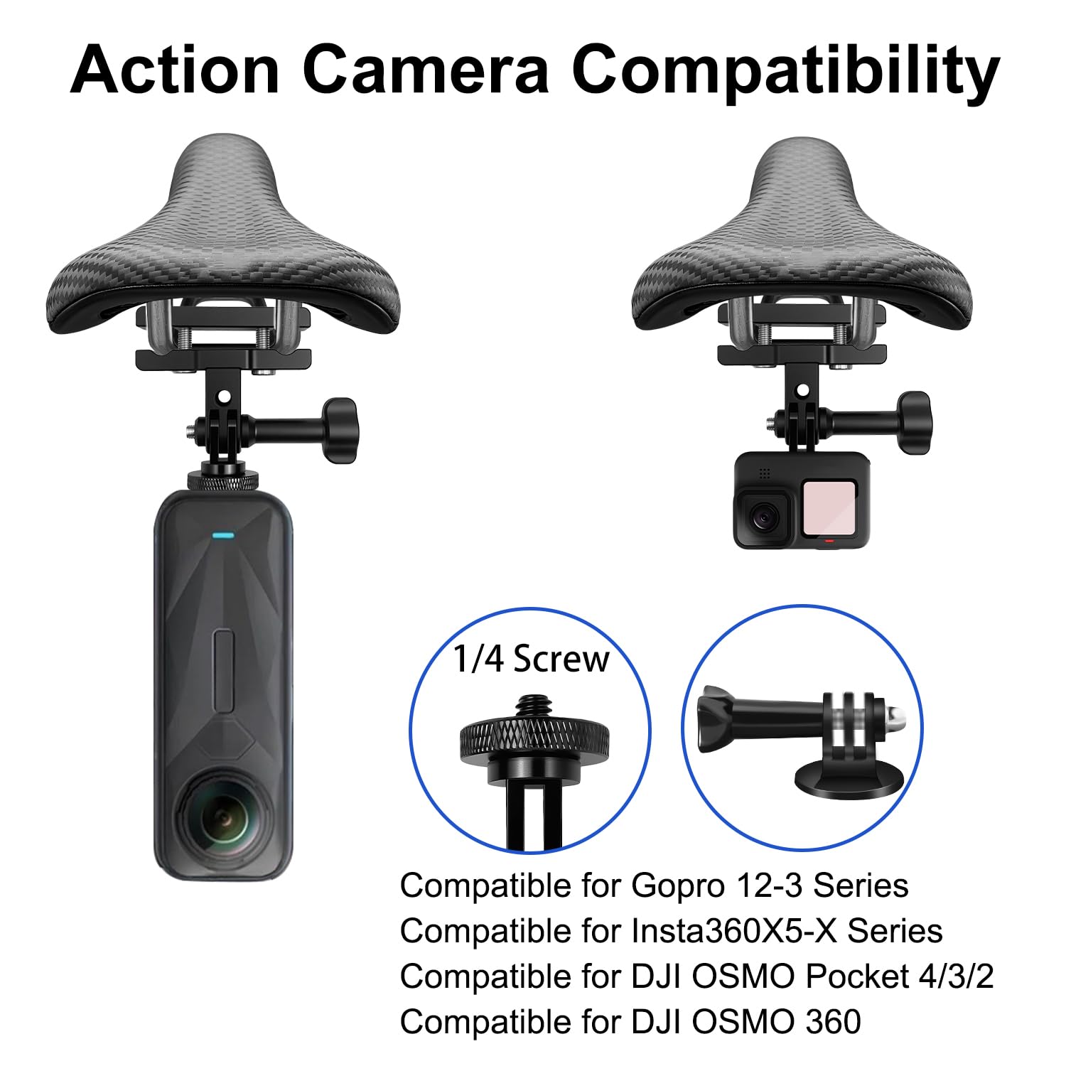 Aluminium Fahrräder Heck Halterung Set für mit 43" Unsichtbarem Selfie-Stick kompatibel mit Insta360 X5-X, Fahrräder Motorräder Lenker kompatibel mit GoPro 13-3, Osmo Action 6-3 für POV Vlogging