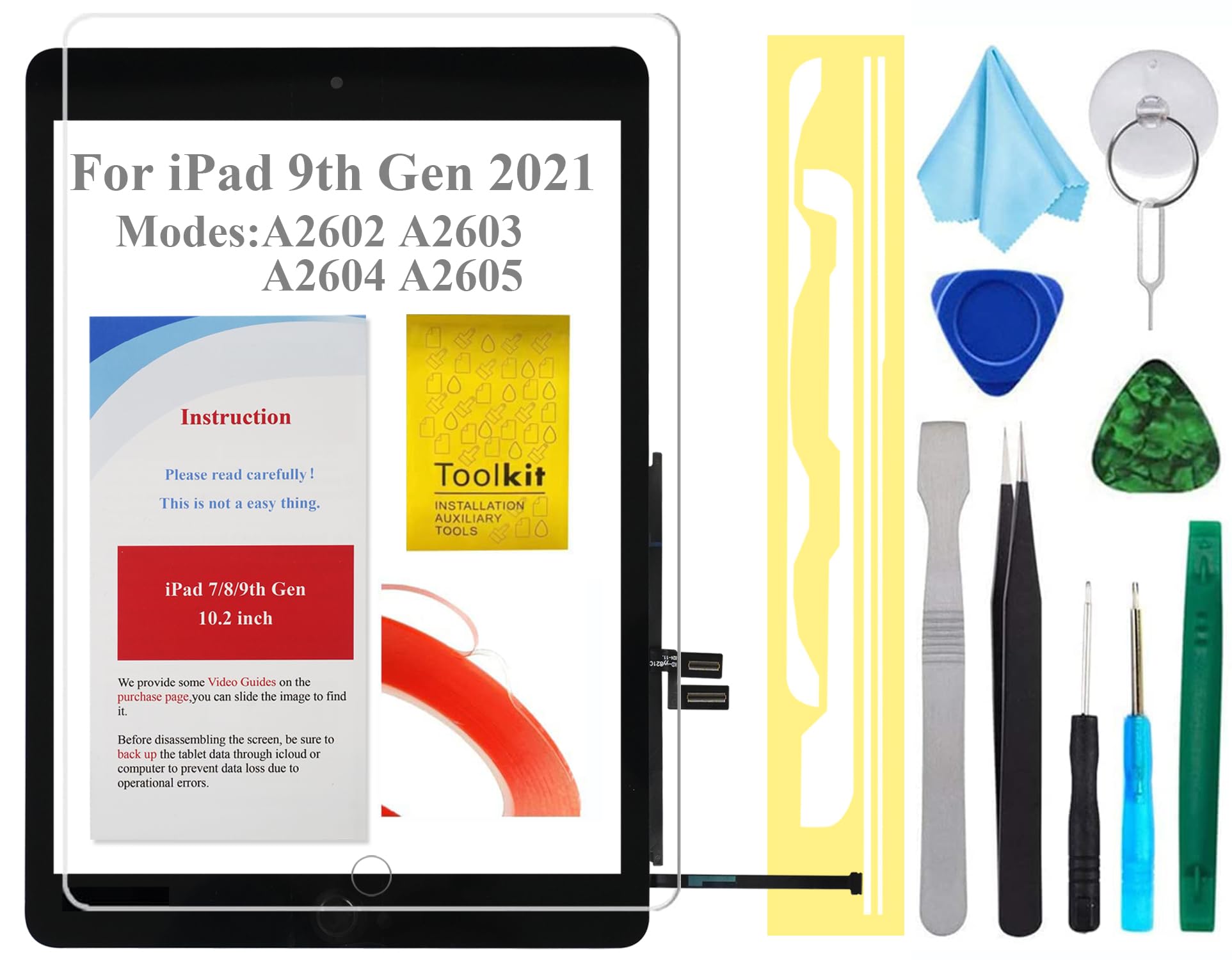 for iPad 9 9th Gen Screen Replacement Digitizer 2021 10.2",T Phael for 9th Generation A2602 A2603 A2604 A2605 with Home Button, Video Tips, Full