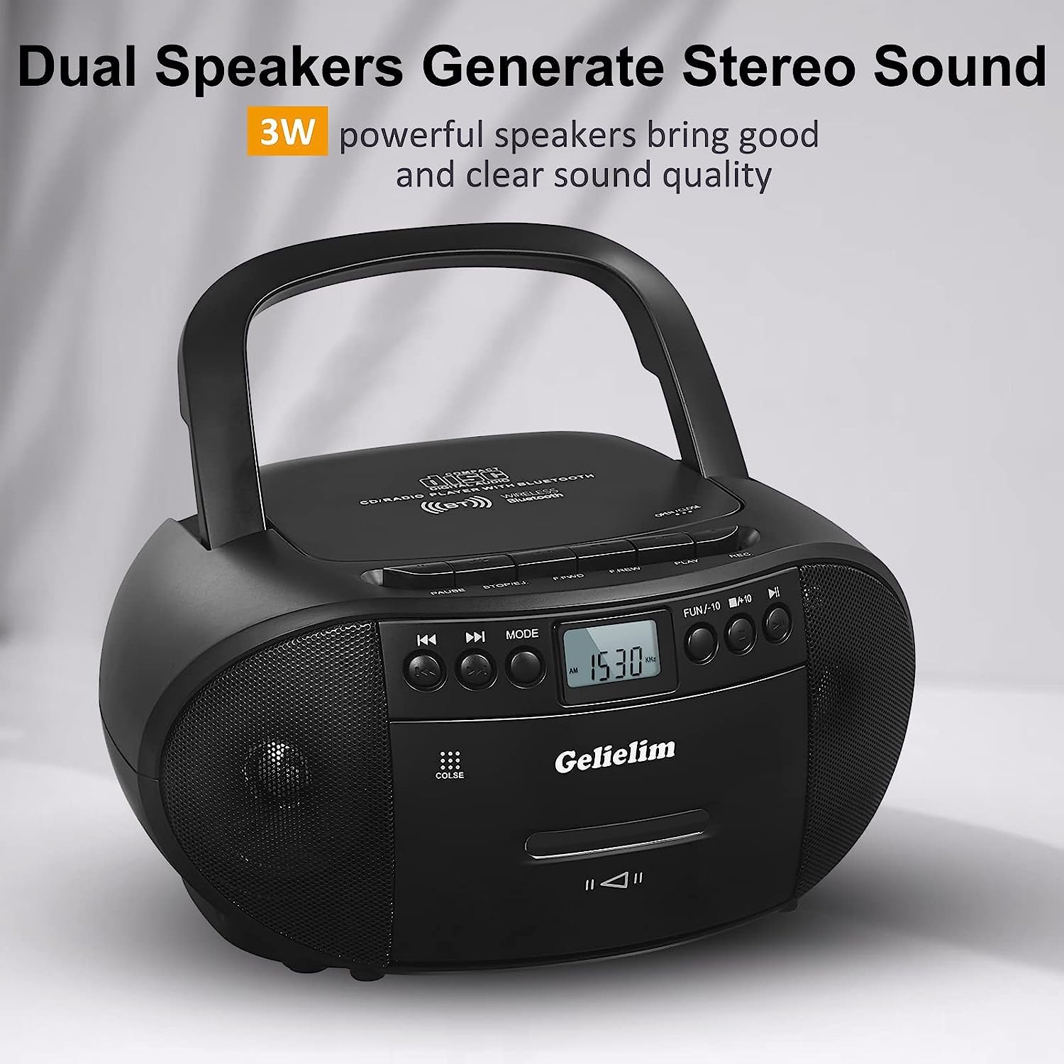 G Keni CD portatile e lettore cassette Boombox Combo, registratore cassette con telecomando, radio AM/FM, riproduzione USB, jack cuffie, alimentato batteria/rete