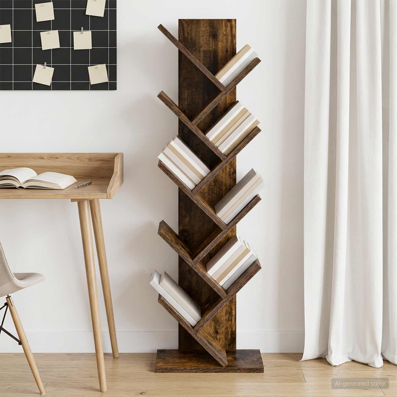 Scaffale a 6 ripiani, 30 x 18 x 100 cm, in legno, salvaspazio, per libri, decorazione e conservazione in soggiorno, camera da letto, ufficio, cameretta dei bambini, corridoio