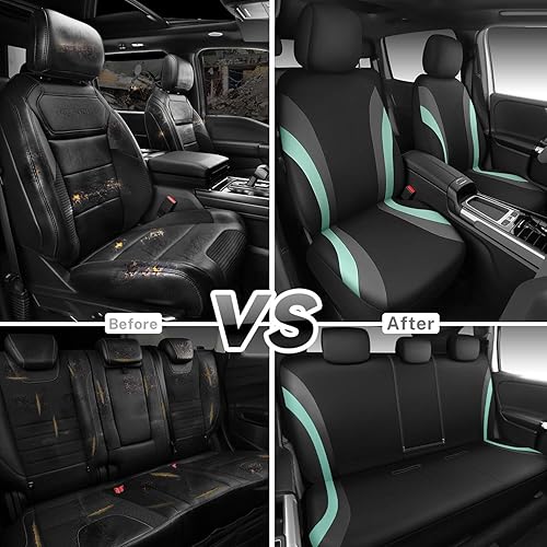 Miniatura 8 de CAR PASS Juego completo de fundas de asiento de automóvil impermeables EVA, color menta para automóviles, compatibles con bolsas de aire, ajuste