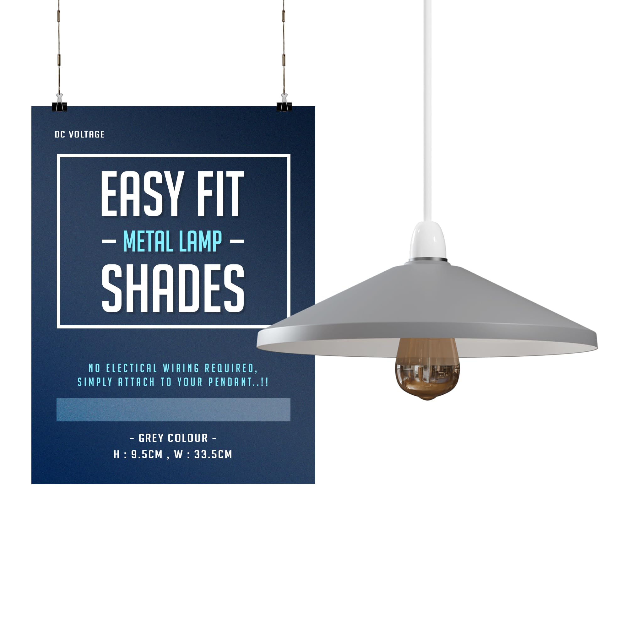 DCVOLTAGE Retro Modern Metal Lamp Shades Grey Ceiling Light Shades Vintage Industrial 33.5cm Easy Fit Country Style Bulb Guard Task Pendant Lighting Bedroom Kitchen