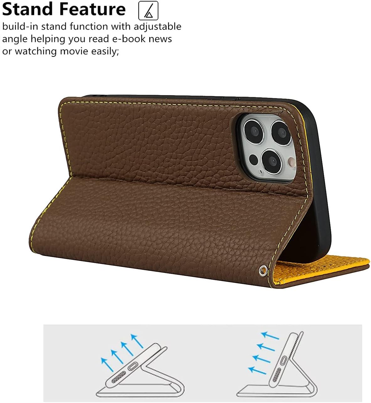 iCoverCase Compatible with iPhone 12/12 Pro Wallet Case with Credit Card Holder and Wrist Strap, RFID Blocking Genuine Leather Flip Magnetic Phone Cover 6.1 Inch (Brown)
