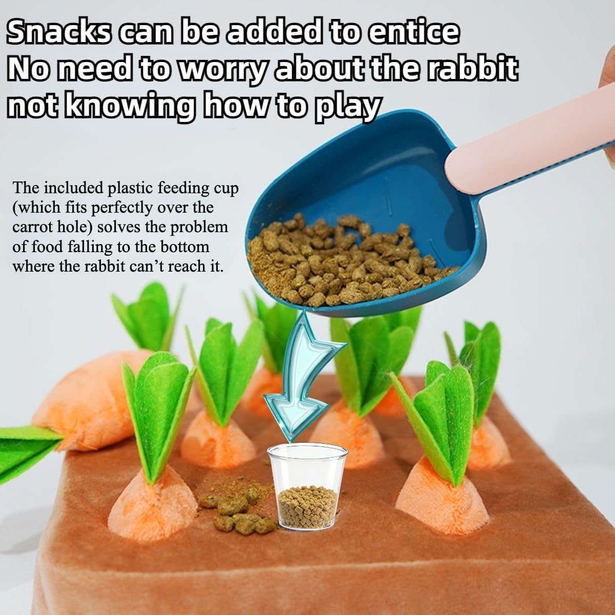 Upgraded Interactive Rabbit Enrichment Toys, Hide and Seek Snuffle Mat with Plush Carrot and Feeder Cups for Boredom & Stimulating, Bunny Puzzle for Puppies, Guinea Pigs, Kitten, Chinchilla (Small)